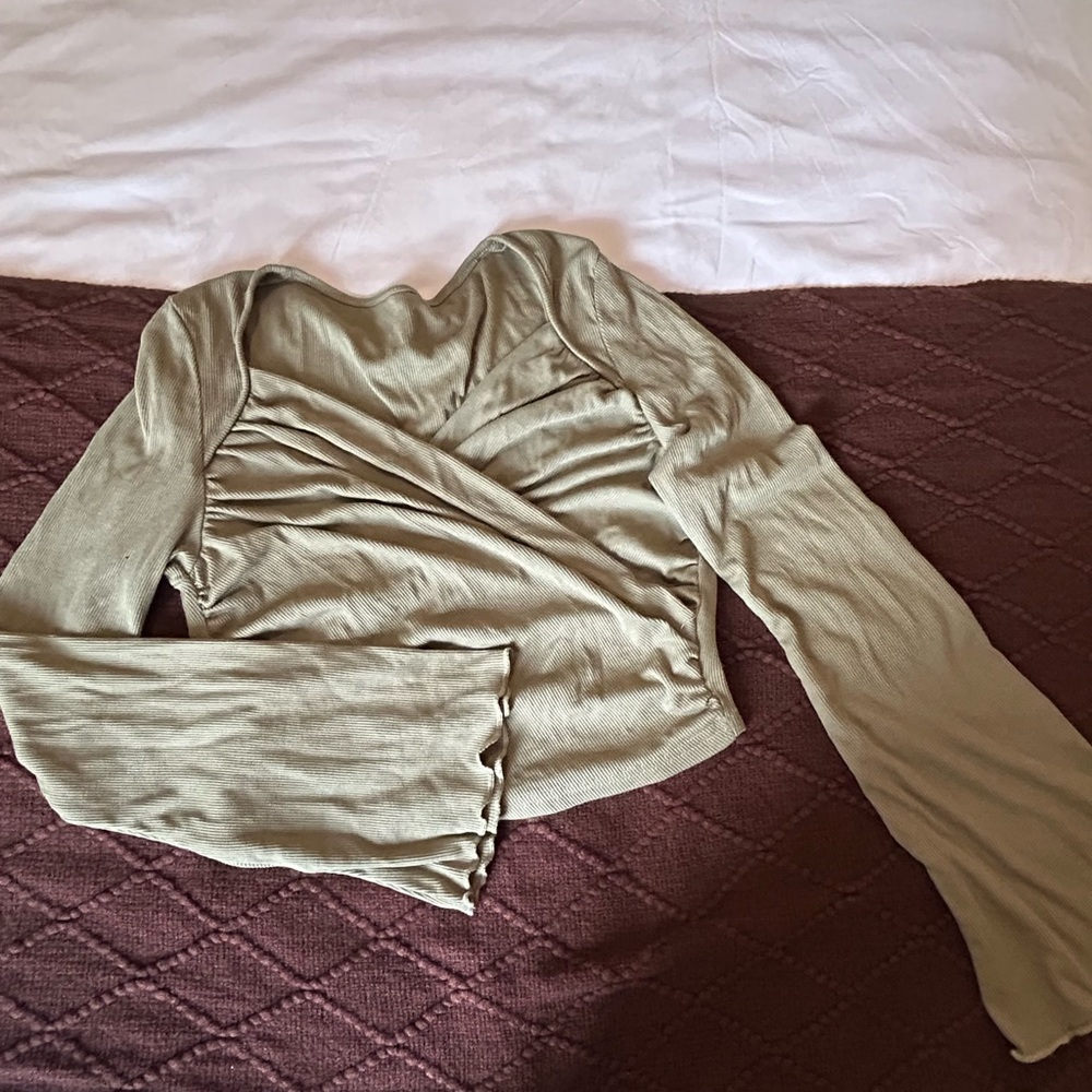 Women's Olive Green Long-Sleeve Wrap Top